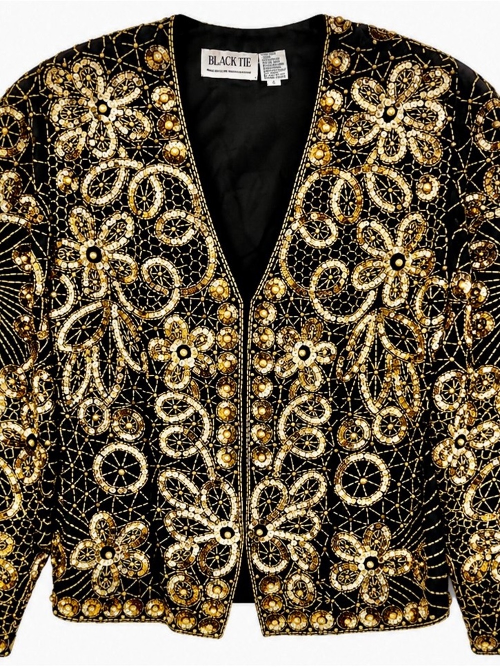 Vintage Black Tie Women's Black & Gold Embellished Jacket Excellent Condition
